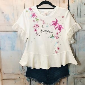 NWOT Cinq a sept l’amour white cotton Peplum top